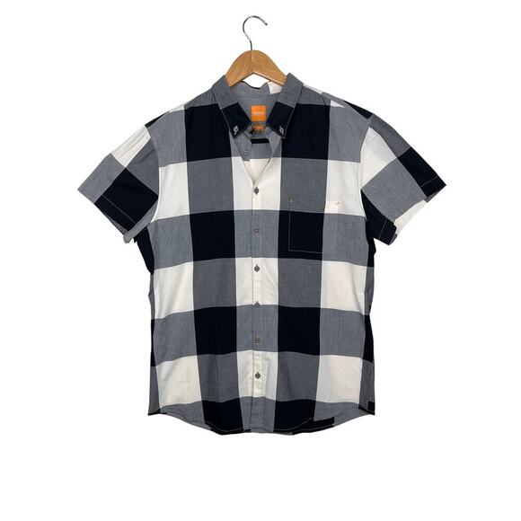 Boss by Hugo boss slim fit Buffalo check short sleeve button down shirt large - Picture 1 of 8